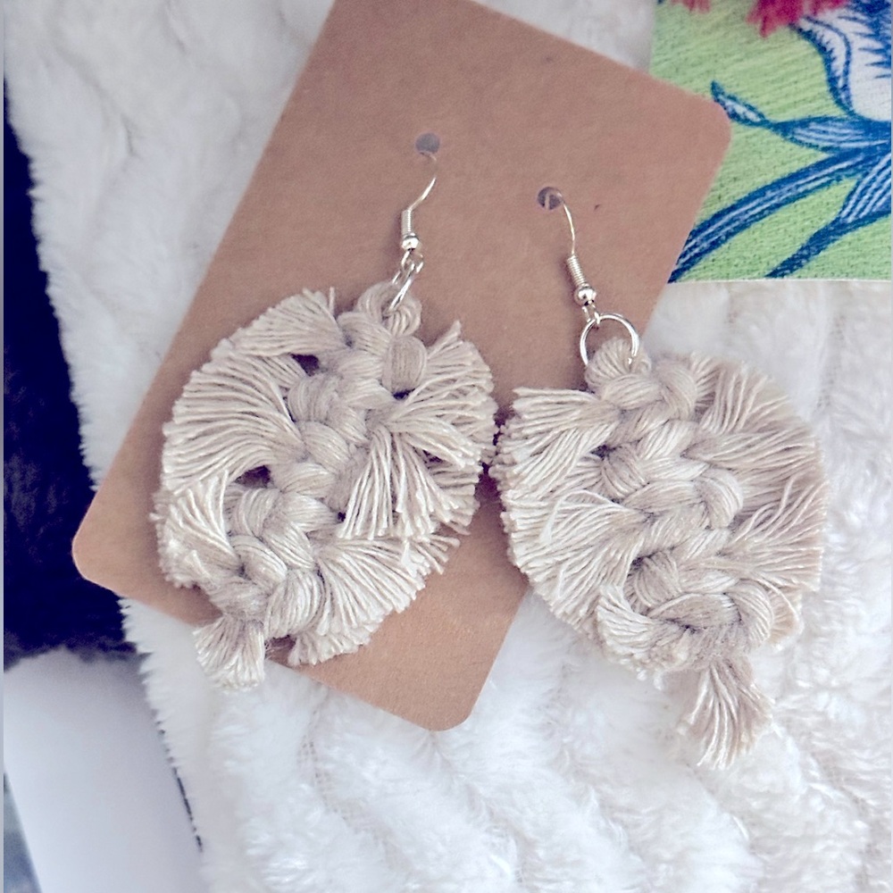 NEW: Macramé Feather-Weight Macrame Dangle 100%Cotton Earrings Every Color A……..